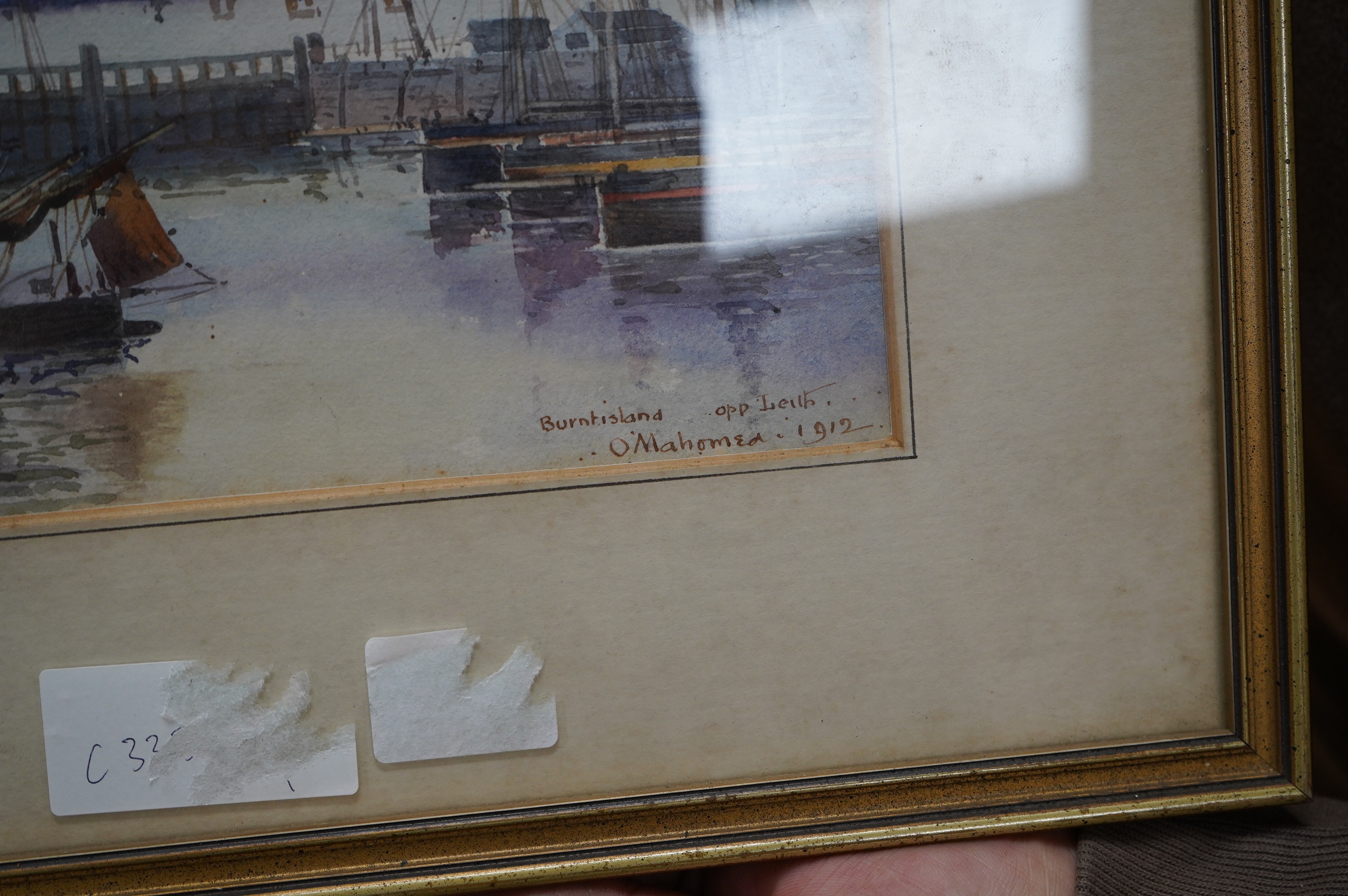 O. Mohamed, watercolour, 'Burnt Island Opposite Leigh', signed and dated 1912, 16.5 x 24cm. Condition - fair to good